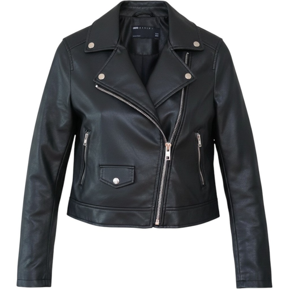 ASOS DESIGN Faux Leather Biker Jacket Womens 2 Petite Black Excellent Moto Zip